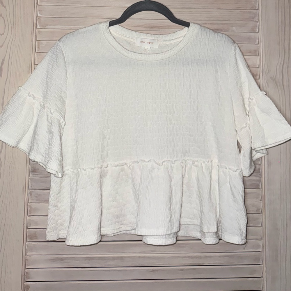 Pink Rose Cream Ruffle Sleeve Blouse